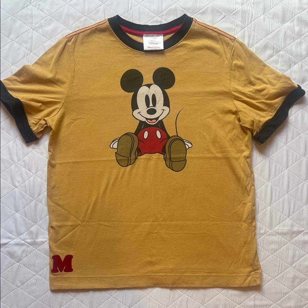 Hanna Andersson Mustard Yellow Mickey Mouse Graphic Tee with Black Trim